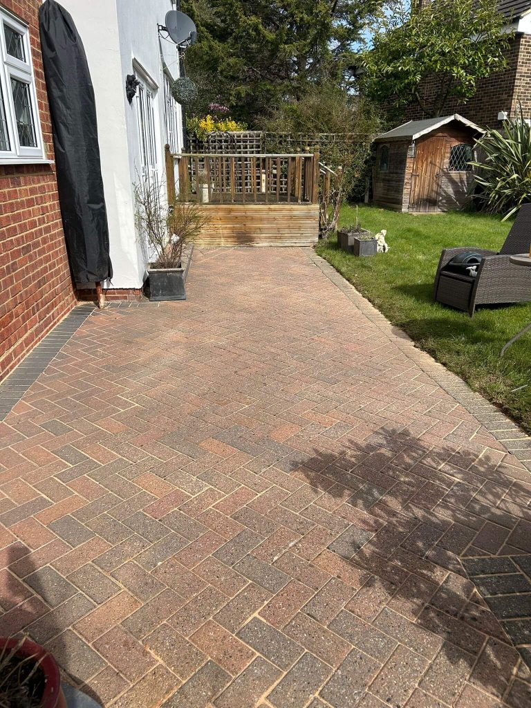 block paver patio power washed and sanded