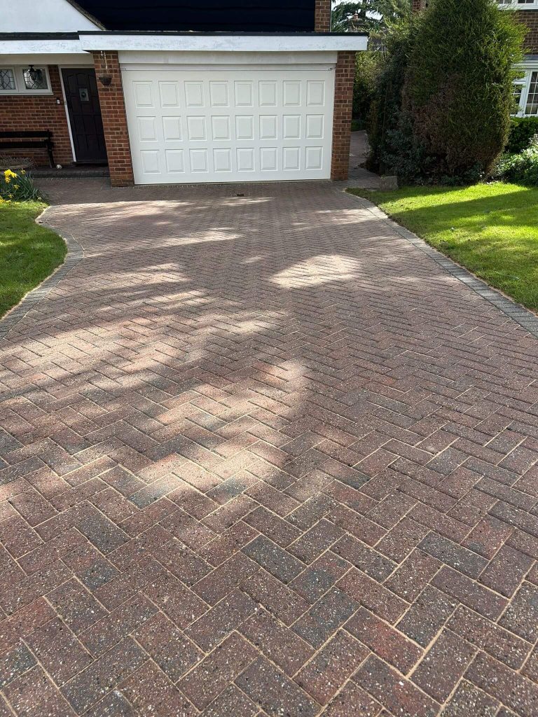 brick driveway power washed