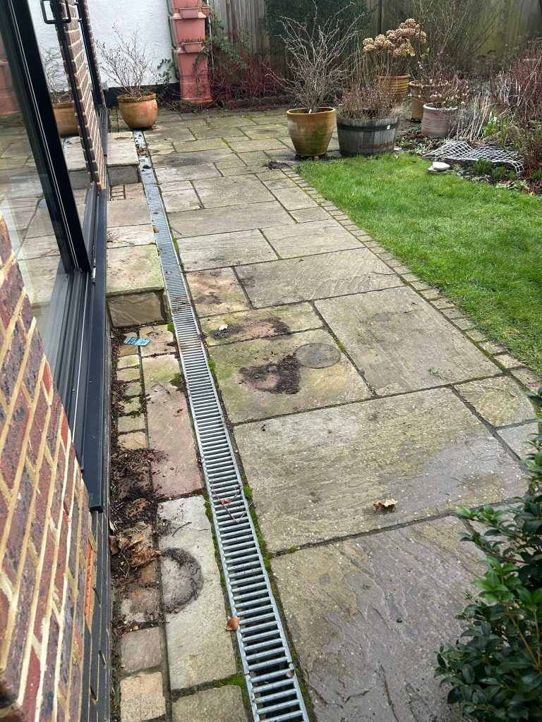 dirty patio with green algae